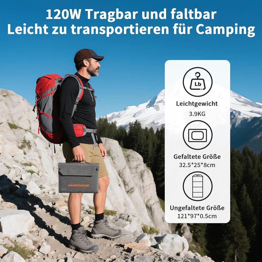 120W 19V Tragbares Solarpanel, Faltbares Solarladegerät mit 7-in-1-Solarstecker, IP65 Wasserdicht Ca