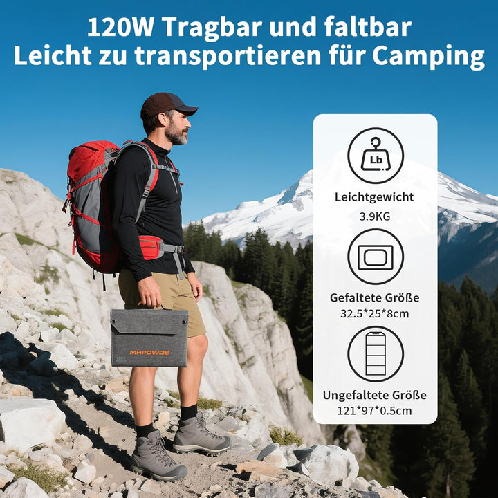 120W 19V Tragbares Solarpanel, Faltbares Solarladegerät mit 7-in-1-Solarstecker, IP65 Wasserdicht Ca