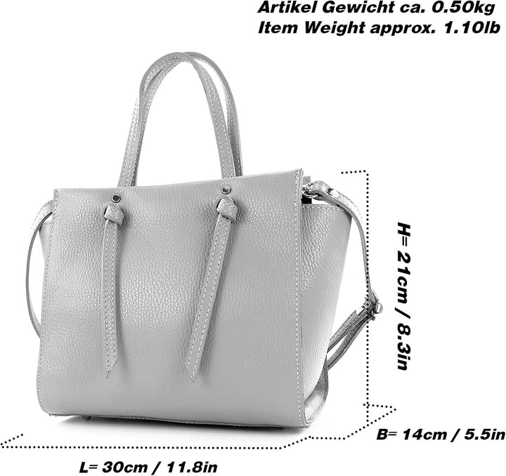 modamoda de - T219 - ital. Damen Henkeltasche Klein aus Leder Weiss, Weiss