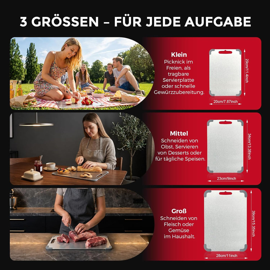 Edelstahl Schneidebrett 1,5 mm Extra Dick - 304 Lebensmittelecht Titan Schneidebrett - Chopping Boar