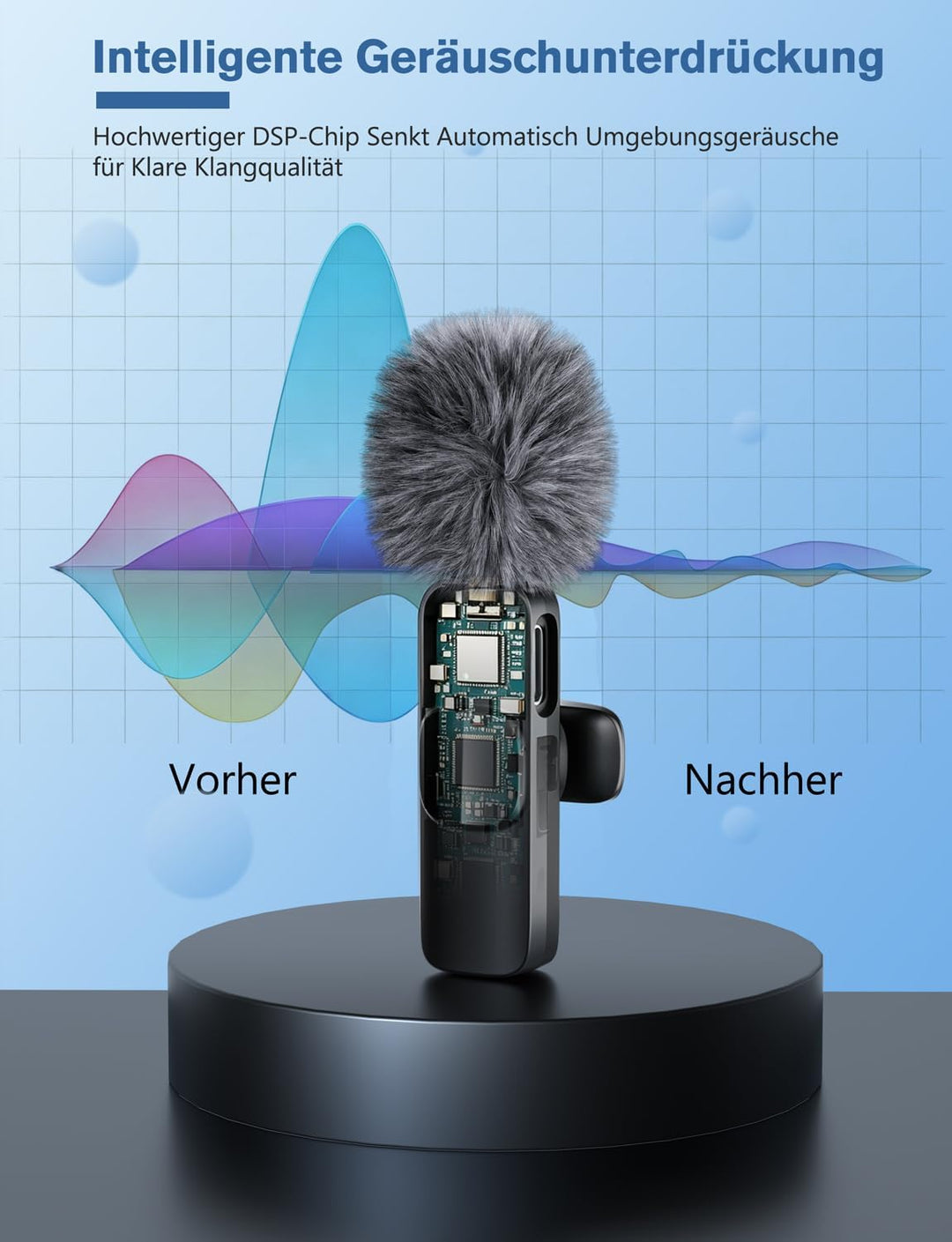 Kabelloses Lavalier Mikrofon für iPhone/iPad/Android (2er-Pack), Mini Mic mit Lightning & USB-C, Ger