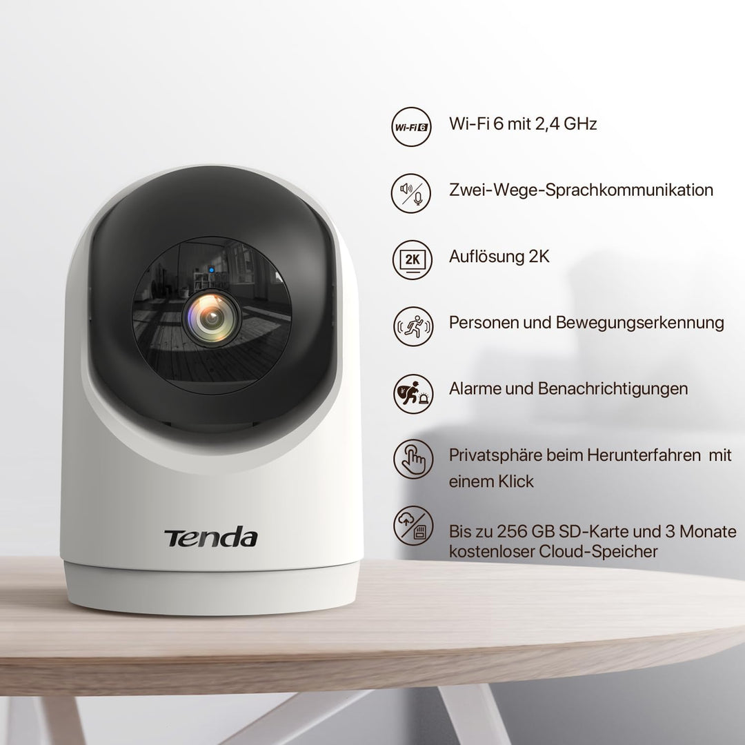 Tenda 3MP WLAN Innenkamera Überwachung, Haustierkamera mit 2-Wege-Audio, Nachtsicht 12M, Bewegungs-P