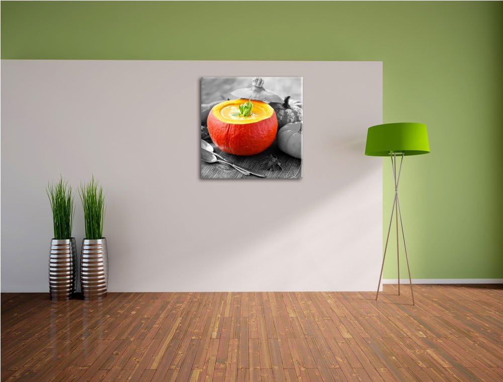 Pixxprint schmackhafte Kürbissuppe in Kürbis schwarz/weiss, Format: 70x70 auf Leinwand, 70x70