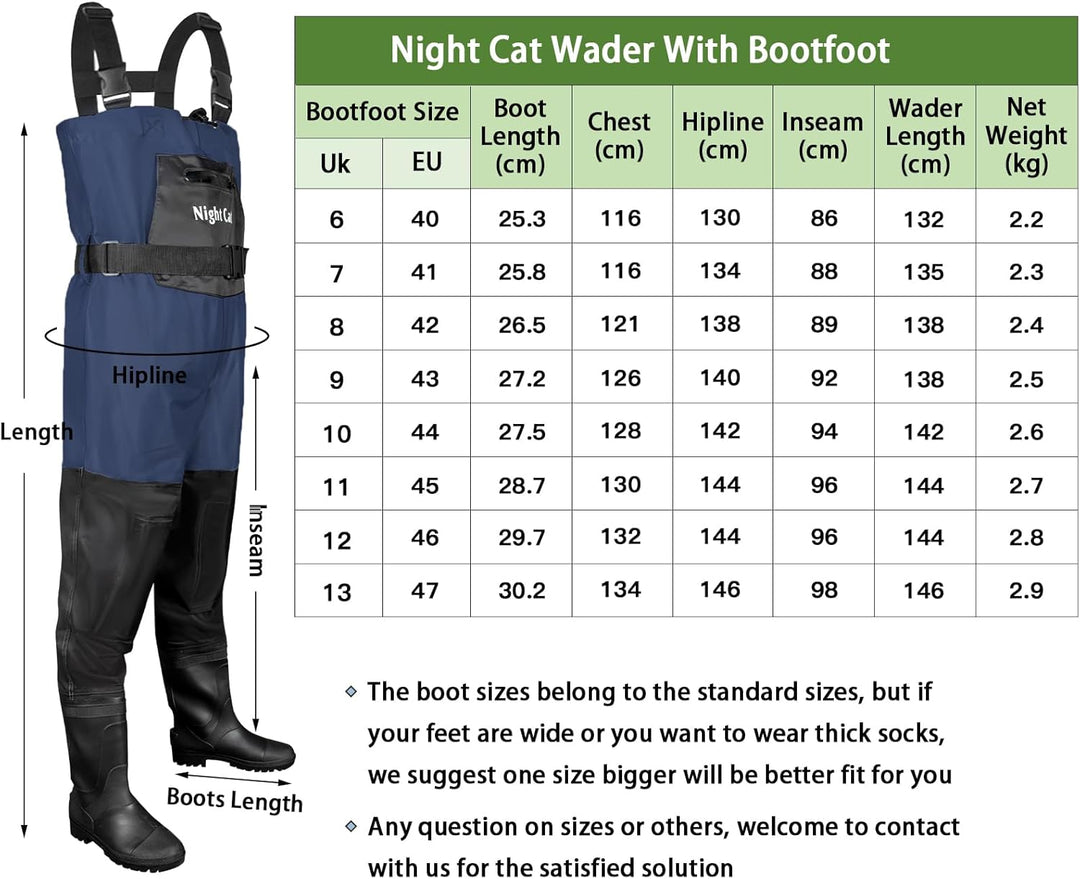 Night Cat Wathose Herren Damen Frauen Wathose mit Stiefeln wasserdichte Atmungsaktive Crosswater Wad