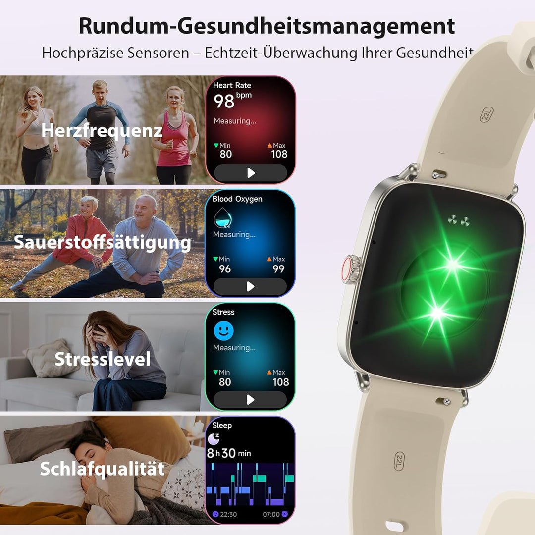Smartwatch Damen, 1.85" Smart Watch mit Telefonfunktion, Fitnessuhr Damen mit Pulsuhr Schlafmonitor
