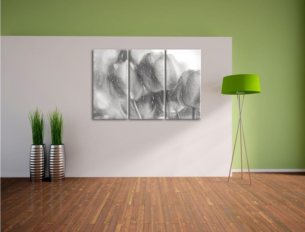 Pixxprint rote Tulpen als Leinwandbild/Grösse: 3 Teilig (120x80) cm/Wandbild/Kunstdruck/fertig bespa