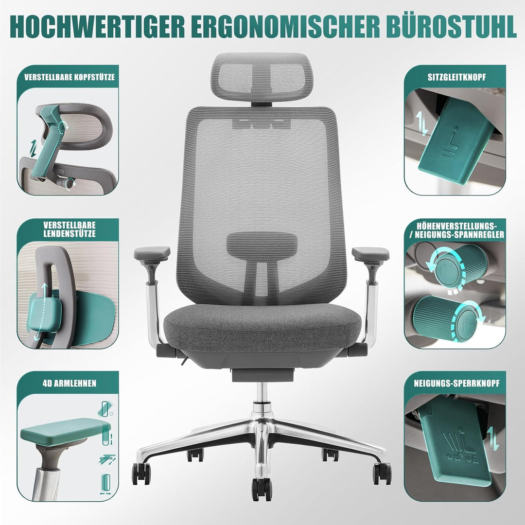 COLAMY Ergonomischer Netz-Bürostuhl, Hochleistungs-Computer-Chefschreibtischstuhl mit verstellbarem