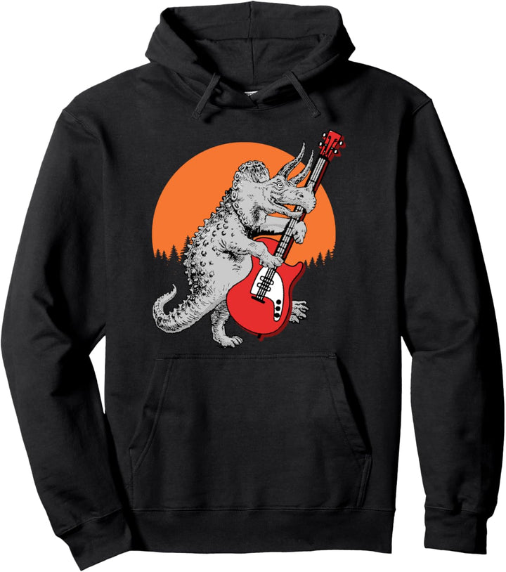 Bassasaurus! Funny Triceratops Dinosaur Electric Bass Pullover Hoodie