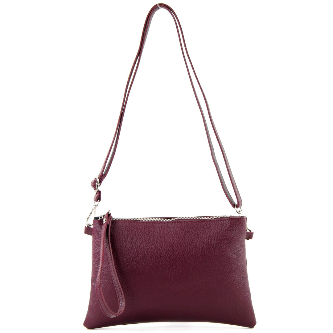 modamoda de - T186 - ital. Clutch Umhängetasche Leder Medium Bordeauxviolett, Bordeauxviolett