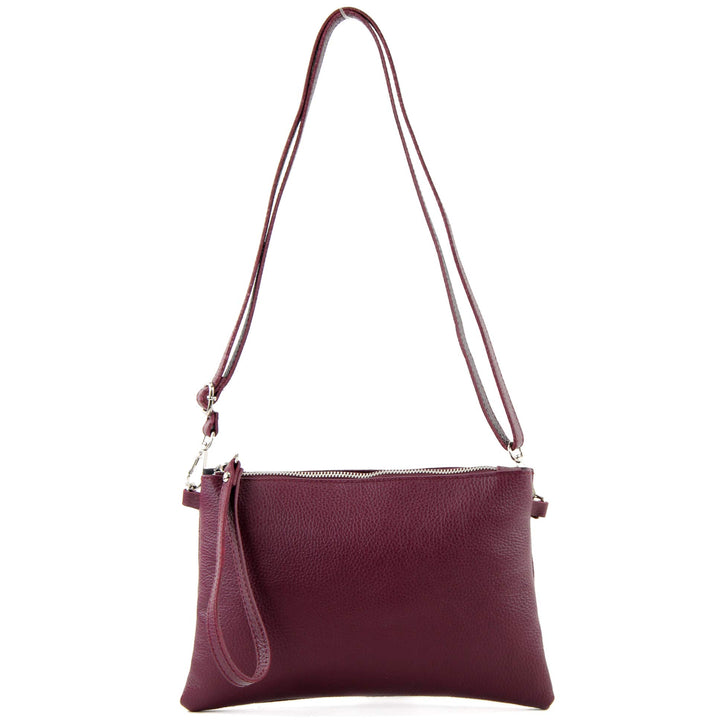 modamoda de - T186 - ital. Clutch Umhängetasche Leder Medium Bordeauxviolett, Bordeauxviolett