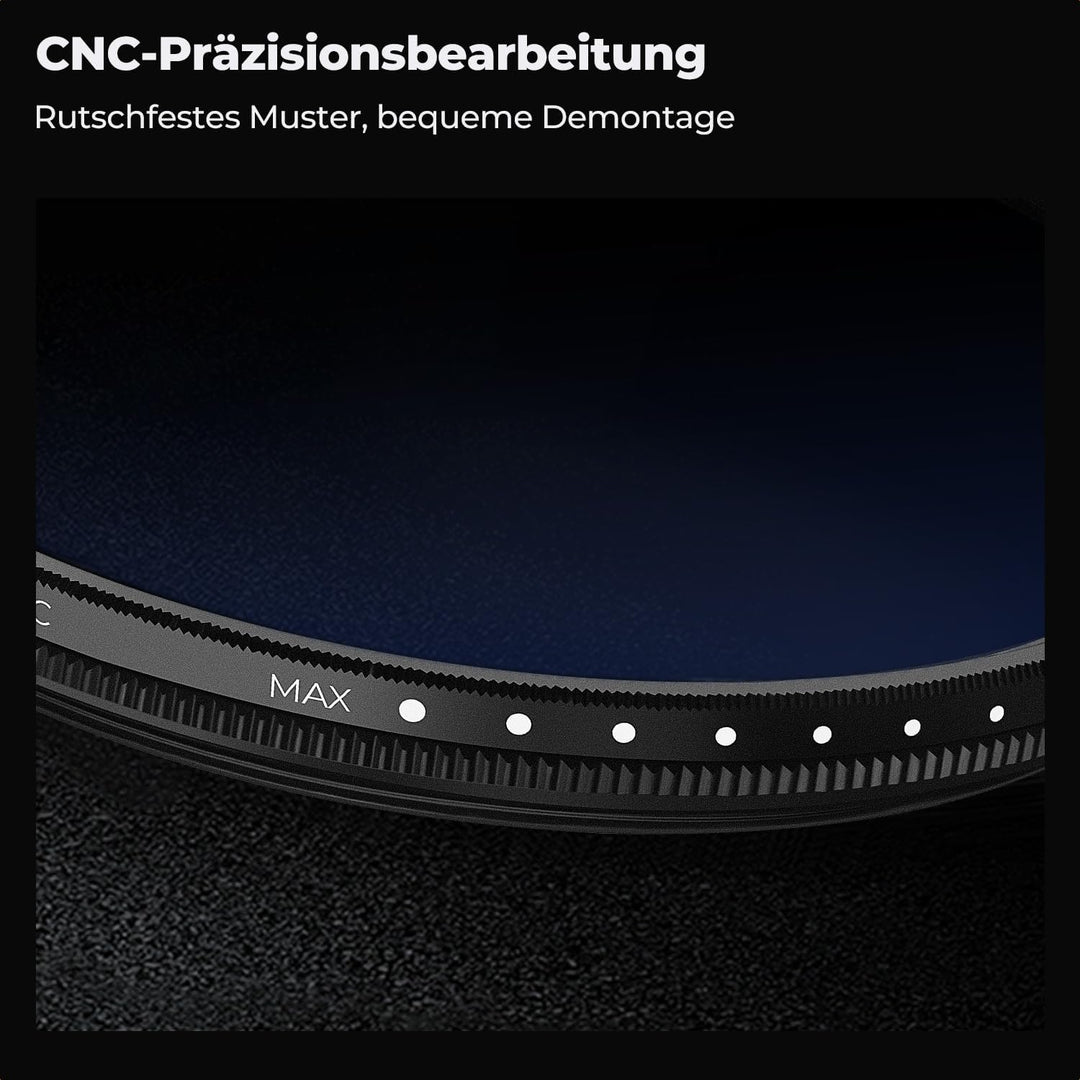 K&F Concept K-Serie 62mm ND Filter Variabler Graufilter ND2-400 (1-9 Blendenstufen) mit Objektivdeck