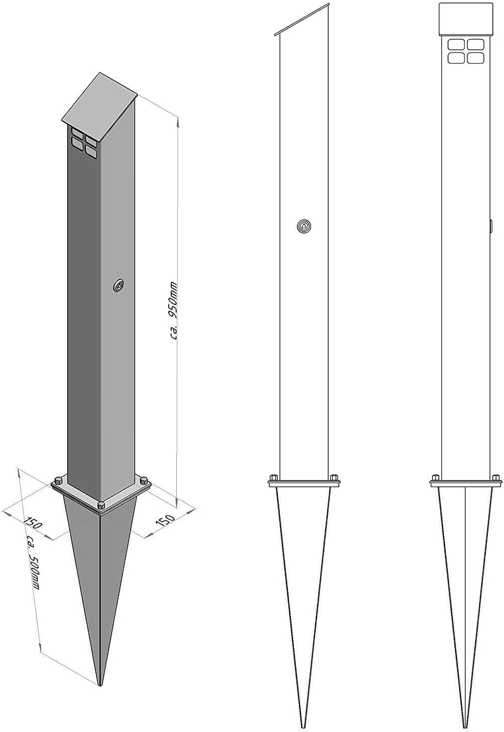 Hiska Standascher Edelstahl, Quadratisch, inkl. Erdspiess, Standascher, Standaschenbecher, Standasch