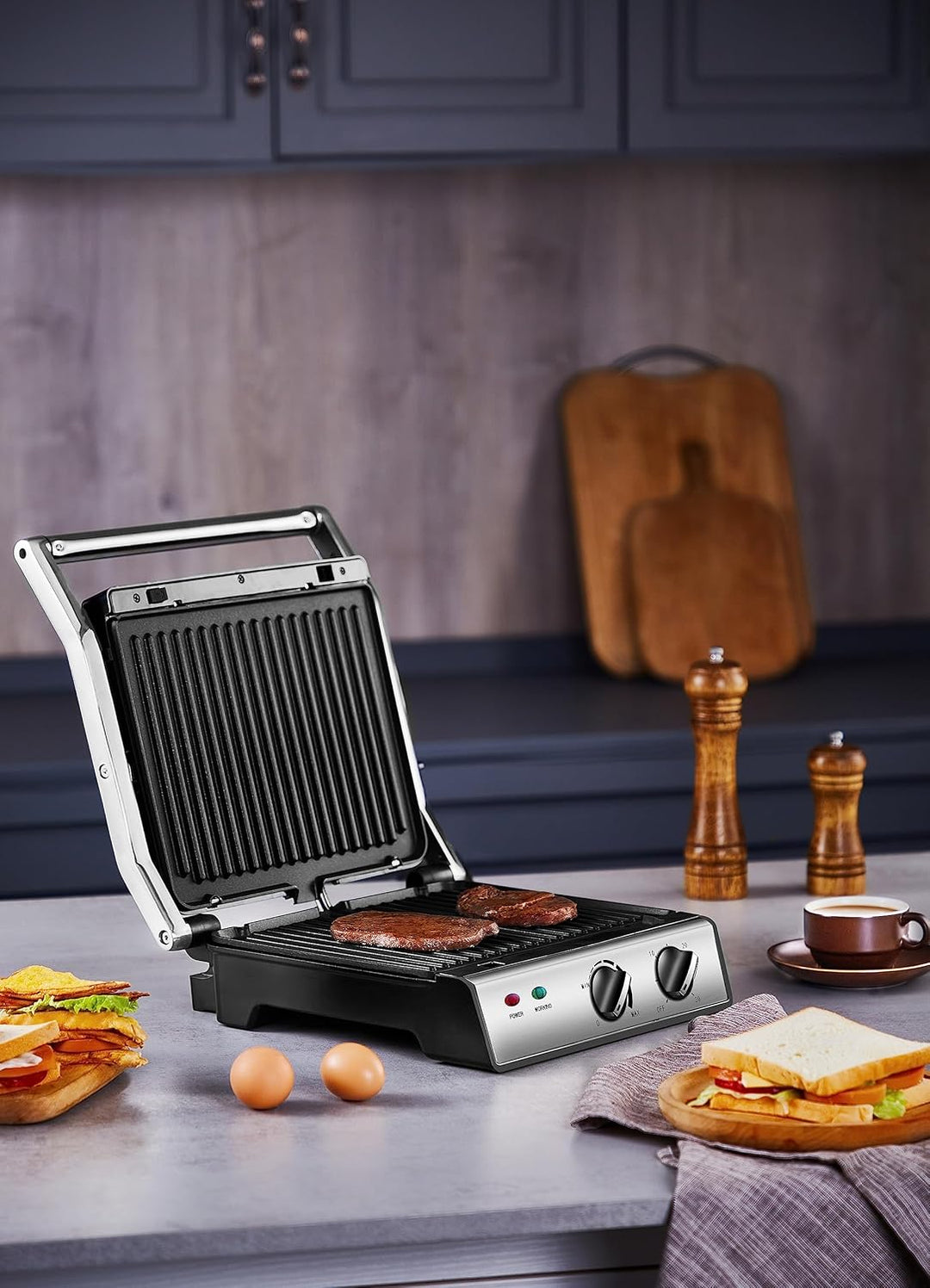 XXL Kontaktgrill abnehmbare Platten | 30 Minuten Timer | Panini Toaster | Sandwichtoaster | elektris