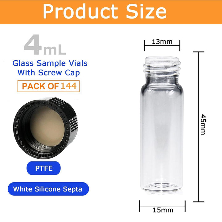 ALWSCI 144 Stück Glasfläschchen 4ml Probe Klarglas Fläschchen, Probenahme Glasflaschen mit Schraubve