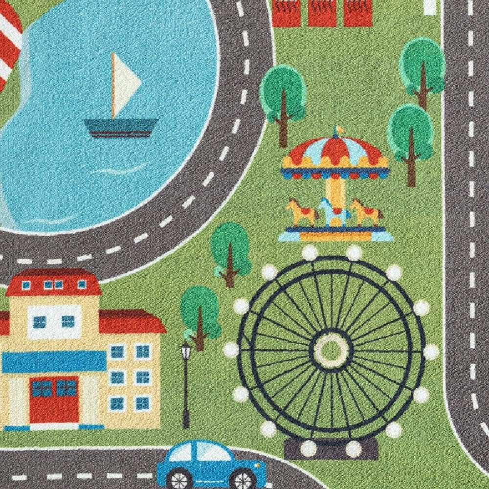 Teppich-Traum Kinder Spielteppich mit Stadtlandschaft auf Wiese in grün Grösse 160 cm Rund 160 cm (R
