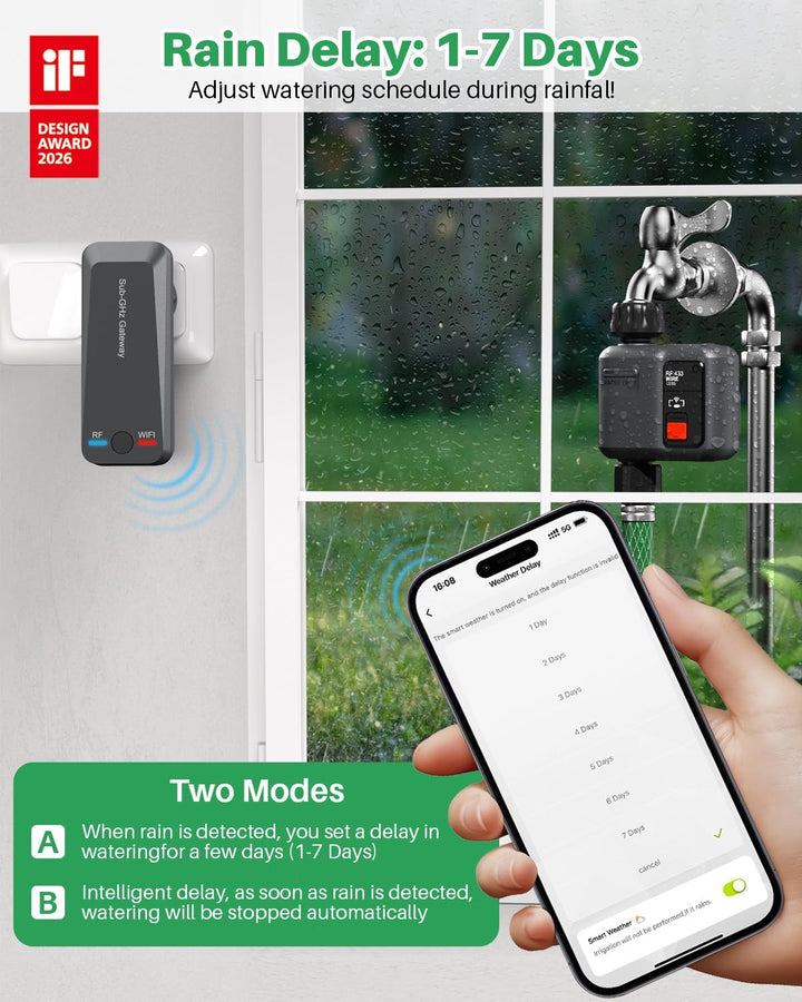 johgee 2er-Packu Bewässerungscomputer WLAN mit 300M RF-Technologie, Bewässerungsuhr für Gartenbewäss