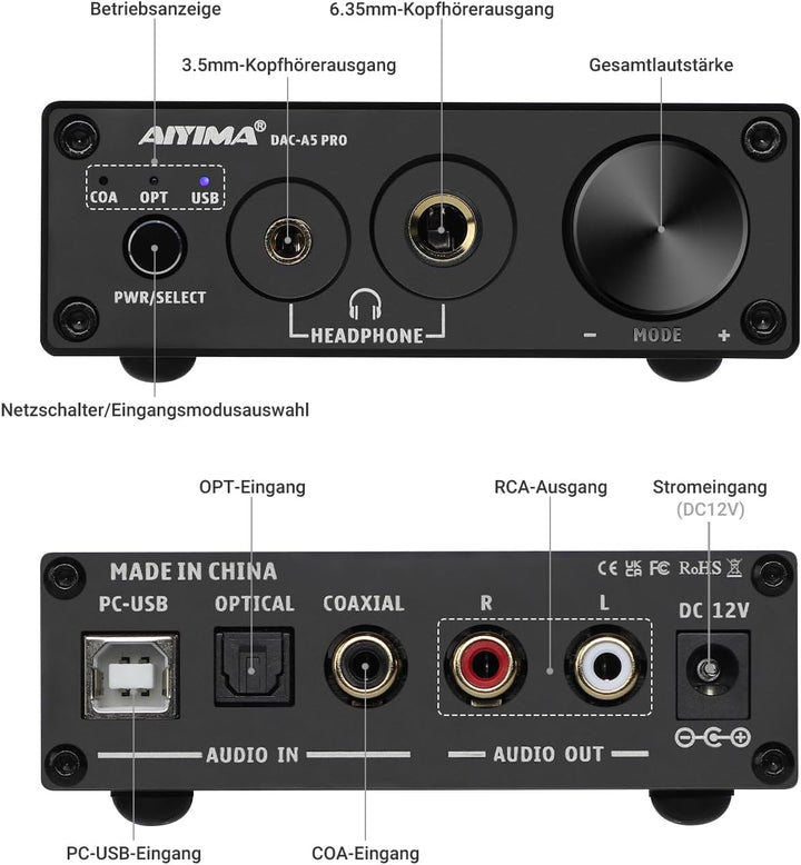 AIYIMA DAC A5 Pro Mini Kopfhörer Verstärker HiFi USB DAC Decoder Audio 24 Bit 192kHz Mini Stereo-Dec