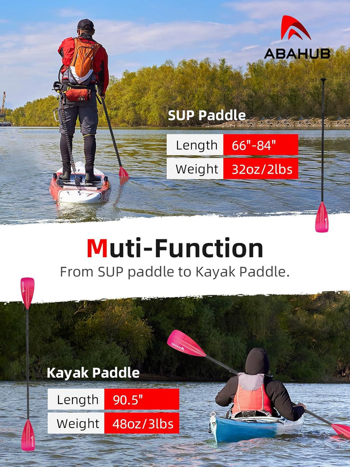 Abahub SUP Paddel / 2 in 1 Sup Kajak Paddel Aluminium Einstellbares Stand Up Paddle für Paddleboard,
