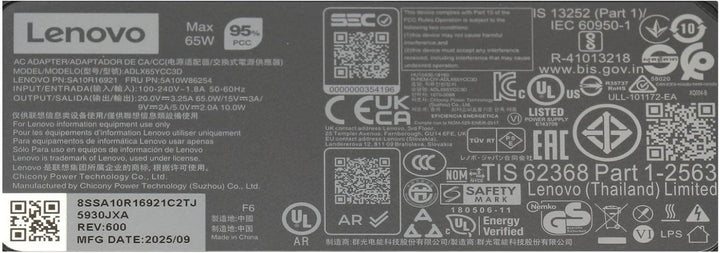 Lenovo ThinkPad X390 (20Q0/20Q1) Original USB-C Netzteil 65 Watt Normale Bauform
