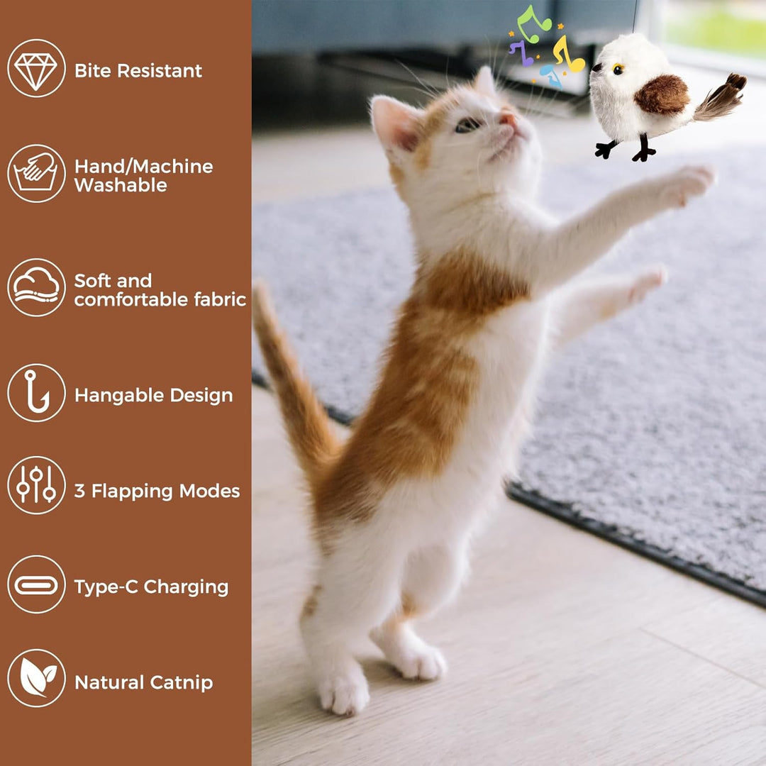 Auveach Katzenspielzeug Vogel Interaktives Zwitscherndes Elektrisch Fliegender Vogel Katzenspielzeug