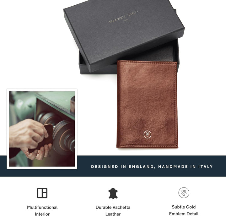 Maxwell Scott Handgefertigte Leder Reisepasshülle Prato in Cognac Braun, Cognac Braun