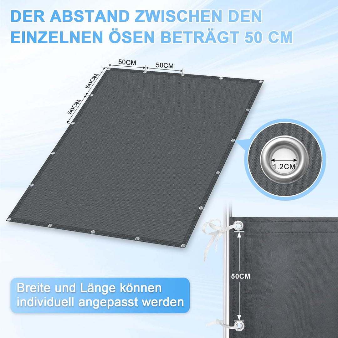 Sunnylaxx 2x2.5 m Sonnensegel-Anthrazit, Wasserdicht Rechteckig mit ÖsenSonnenschutz Sunsegel, Ant-U