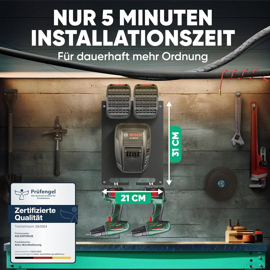 Wandhalterung für Bosch Power-for-All Akkus & Ladegeräte [Made in Germany] Bosch Akkuhalter mit Prem