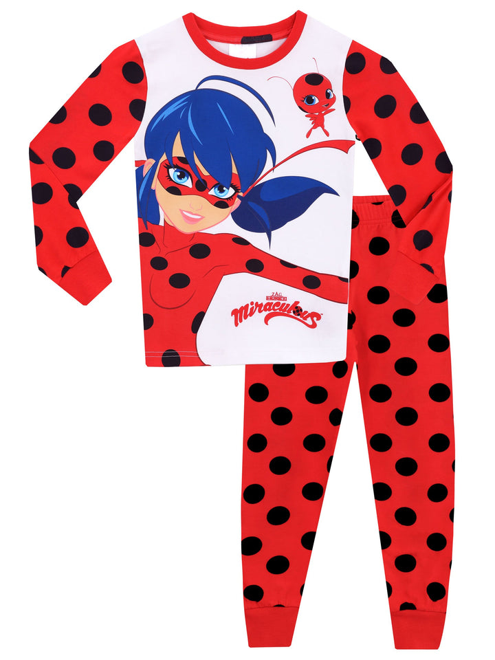 Miraculous Schlafanzug Mädchen | Lady Bug Pyjama für Kinder | Eng Anliegender Lang Schlafanzüge 134