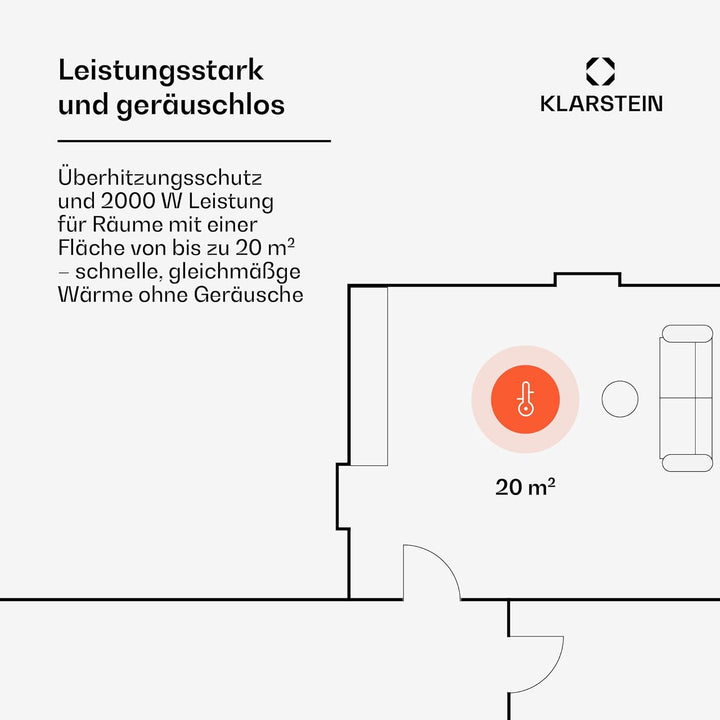 Klarstein Elektroheizung, Konvektor-Heizung Freistehend oder Wandmontage, Energiesparend, Erkennung