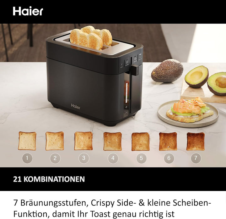 Haier Toaster aus Edelstahl, 2 Scheiben, 1150W I Extra tiefe Schlitze &amp; Hebegriff zum Anheben gegen