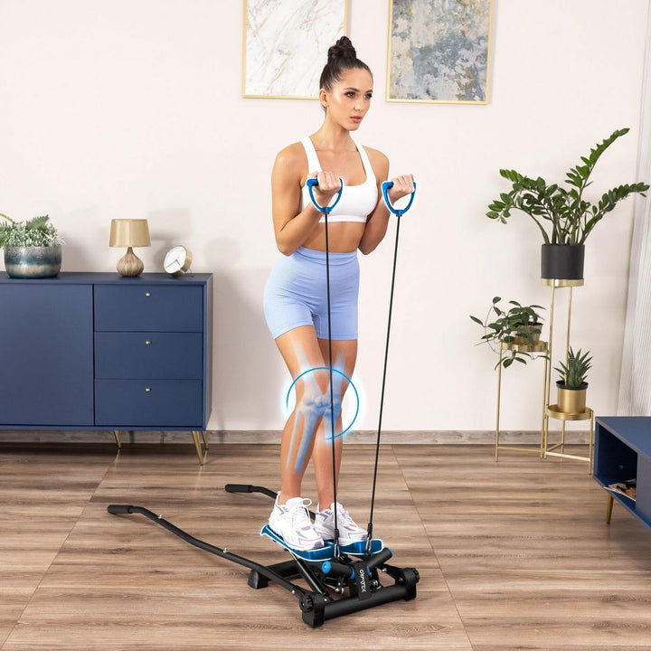 Gymtek Stepper, Drehstepper mit Haltegriffen & Expanderbänder - mit LCD-Bildschirm, Schrittzähler un