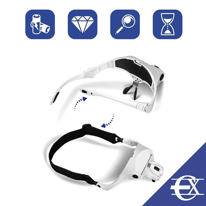 LED beleuchtete Lupenbrille | komplett verstellbare Vergrösserungsbrille | für Brillenträger geeigne