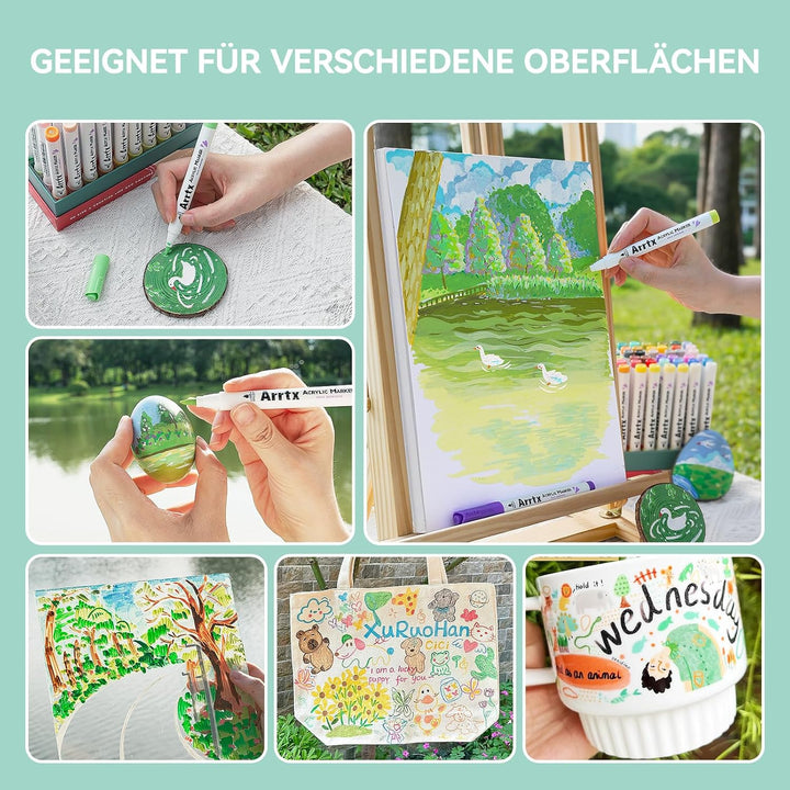 Arrtx 60 Farben Acrylstifte, Acrylmarker für Steine Wasserfest, Graffiti Acrylmalstifte Pinsel Spitz