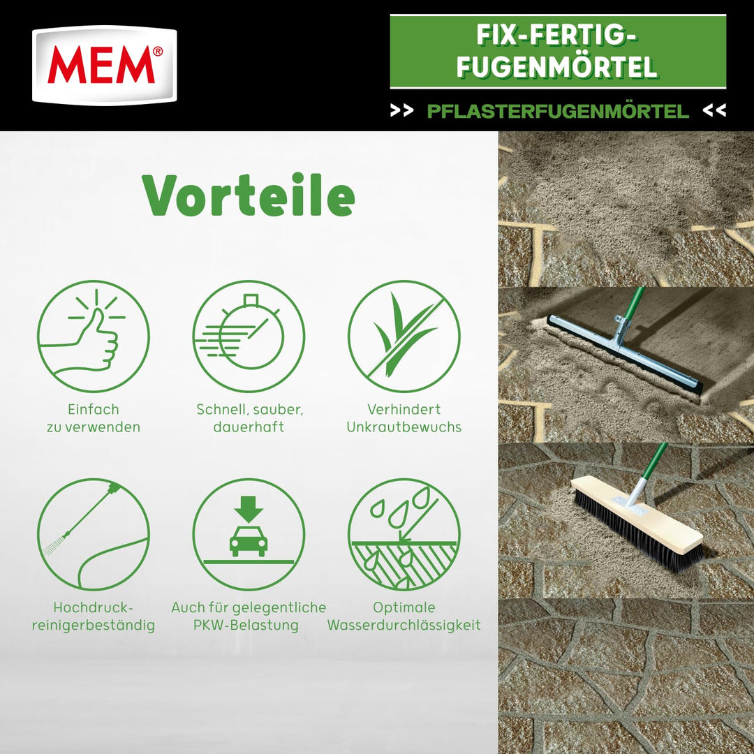 MEM Fix-Fertig-Fugenmörtel, Witterungsbeständig, Anwendungsfertig, Gegen Unkrautbewuchs, Steingrau,