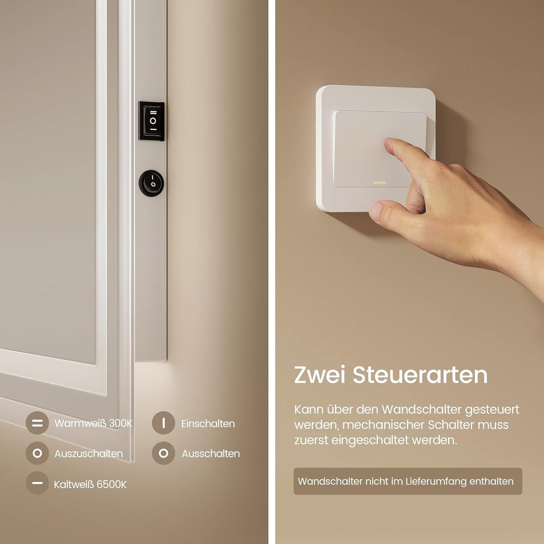 EMKE LED Badspiegel mit Beleuchtung 50x60cm LED Wandspiegel Warmweisses Licht und Kaltesweisses Lich