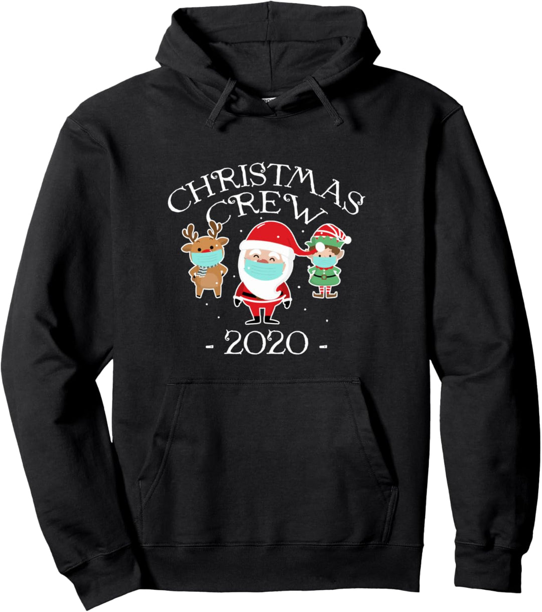 Christmas Crew 2020 - Mask Wearing Santa Elf And Reindeer Pullover Hoodie