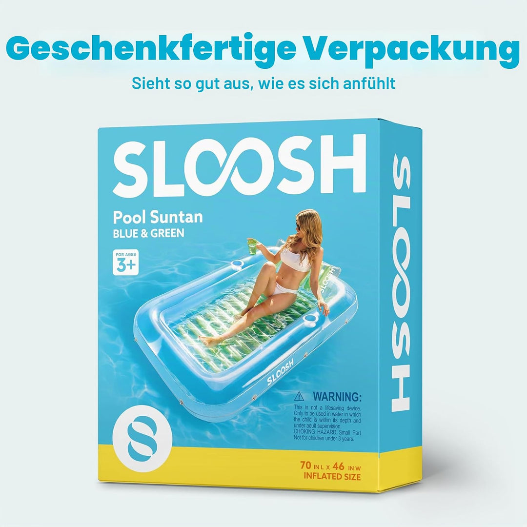 Sloosh Inflatable Sun Pool Lounge Float, Suntan Tub Raft Float, Tanning Pool with Removable Cushion,