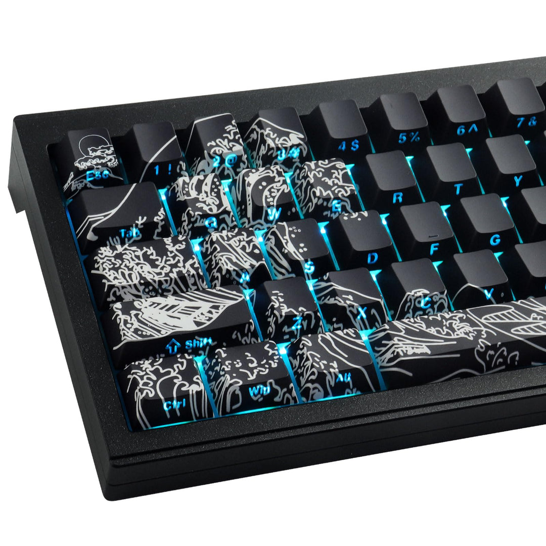 Sunzit PBT Keycaps 135 Tasten Custom Keycaps Cherry Profile Dye-Sub Tastenkappen Set Schwarz Welle V