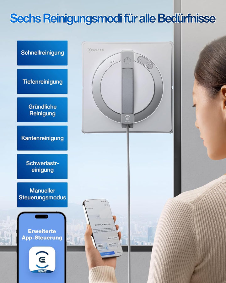 ECOVACS WINBOT W2 PRO Fensterputzroboter, 3-Düsen-Wassersprüher, 10-Stufen-Schutzsystem, Win-SLAM 4.