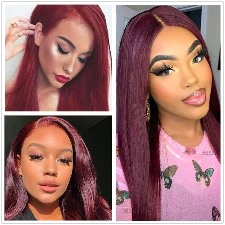 Rote Lace Front Perücken Lange Gerade Synthetische 150% Dichte mit Hitzebeständigem Haar 13x4 Lace B