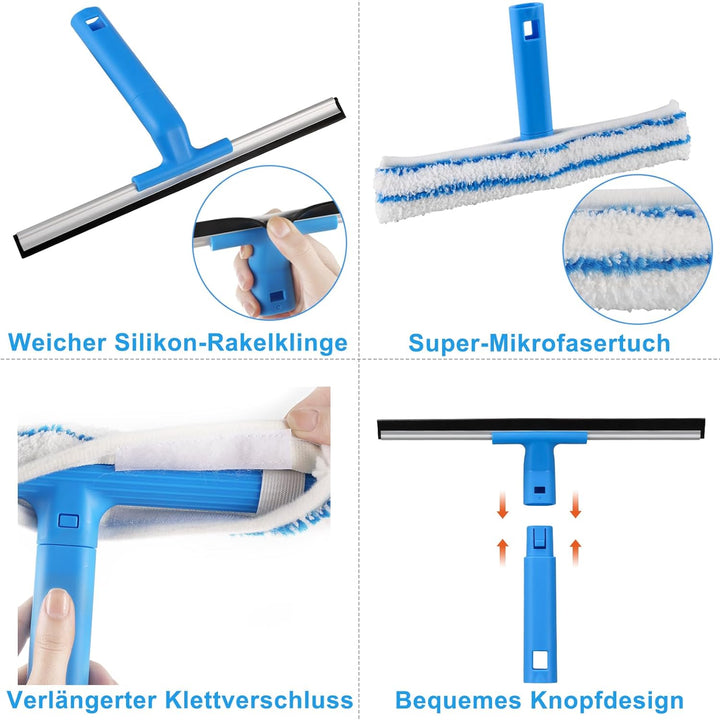 Mitclear Fensterreiniger mit Teleskopstiel (146cm), Professioneller Fensterwischer mit Silikonabzieh