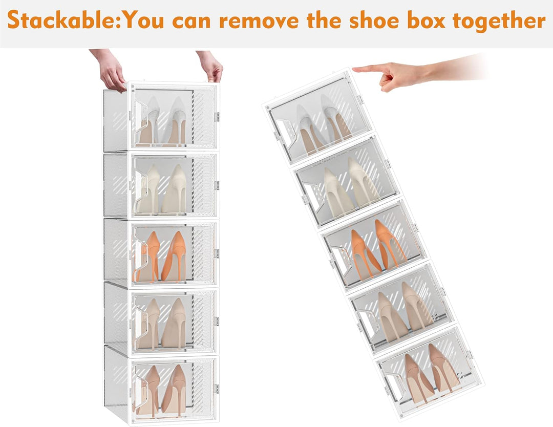 Schuhboxen Stapelbar Transparent, 12er Pack Schuhkarton mit Deckel, Schuhaufbewahrung für Stöckelsch