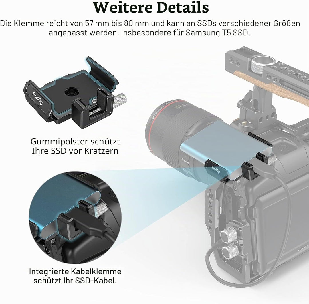 SMALLRIG SSD Halter Halterung nur für T5/T7 SSD Funktioniert für BMPCC 6K PRO Kamera und für BMPCC 6