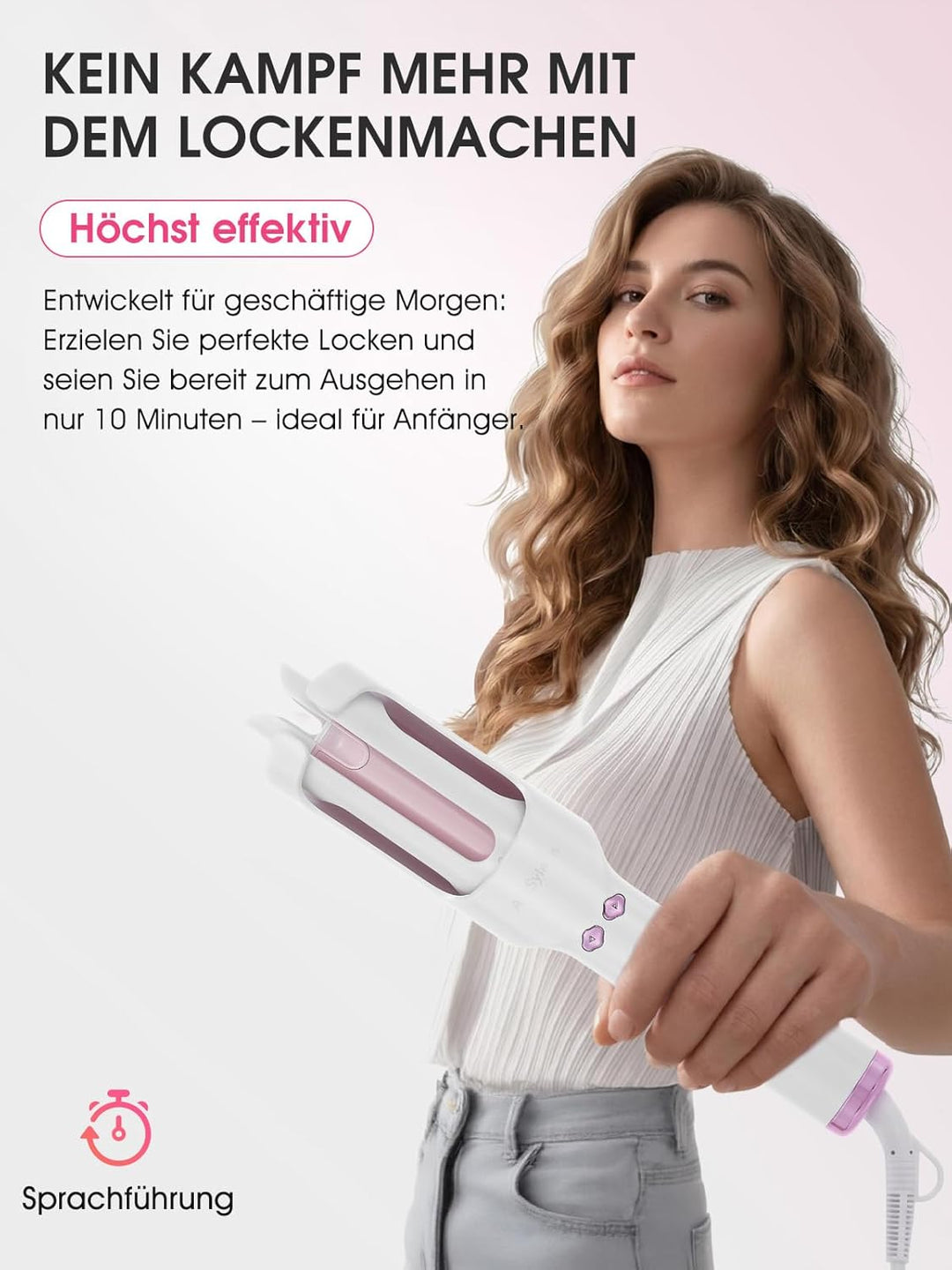 Automatik Lockenstab mit Kaltluft &amp; Ionen, 30mm Keramik Auto Curler, 5 Temperaturen 160-200°C, Anti-