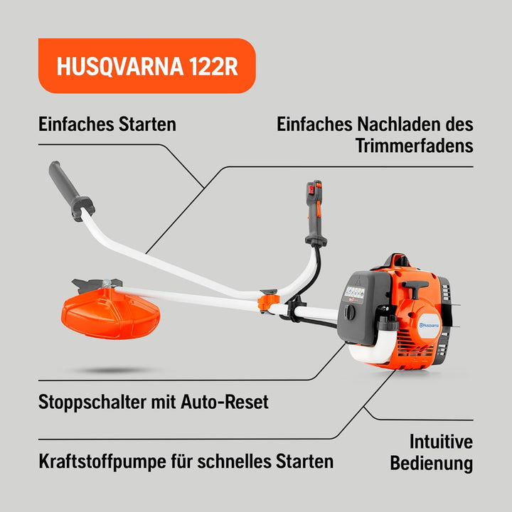 Husqvarna 122R Benzin-Rasentrimmer - 21,7cm³ 2-Takt Freischneider, 43 cm Schnittbreite, Tap 'n Go Ko