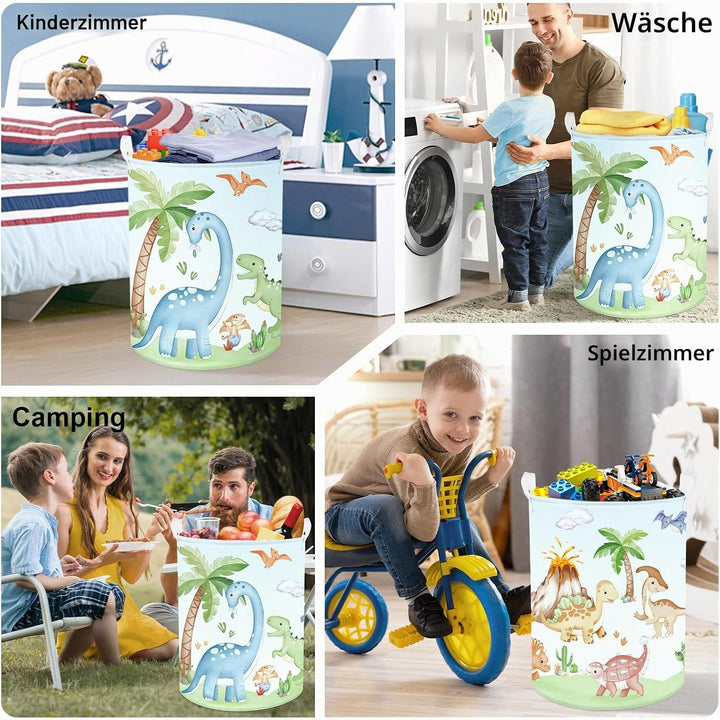 Dinosaurier Kinder Wäschekorb Faltbar für Jungen Mädchen Gross Kleidung Spielzeug Aufbewahrungskorb