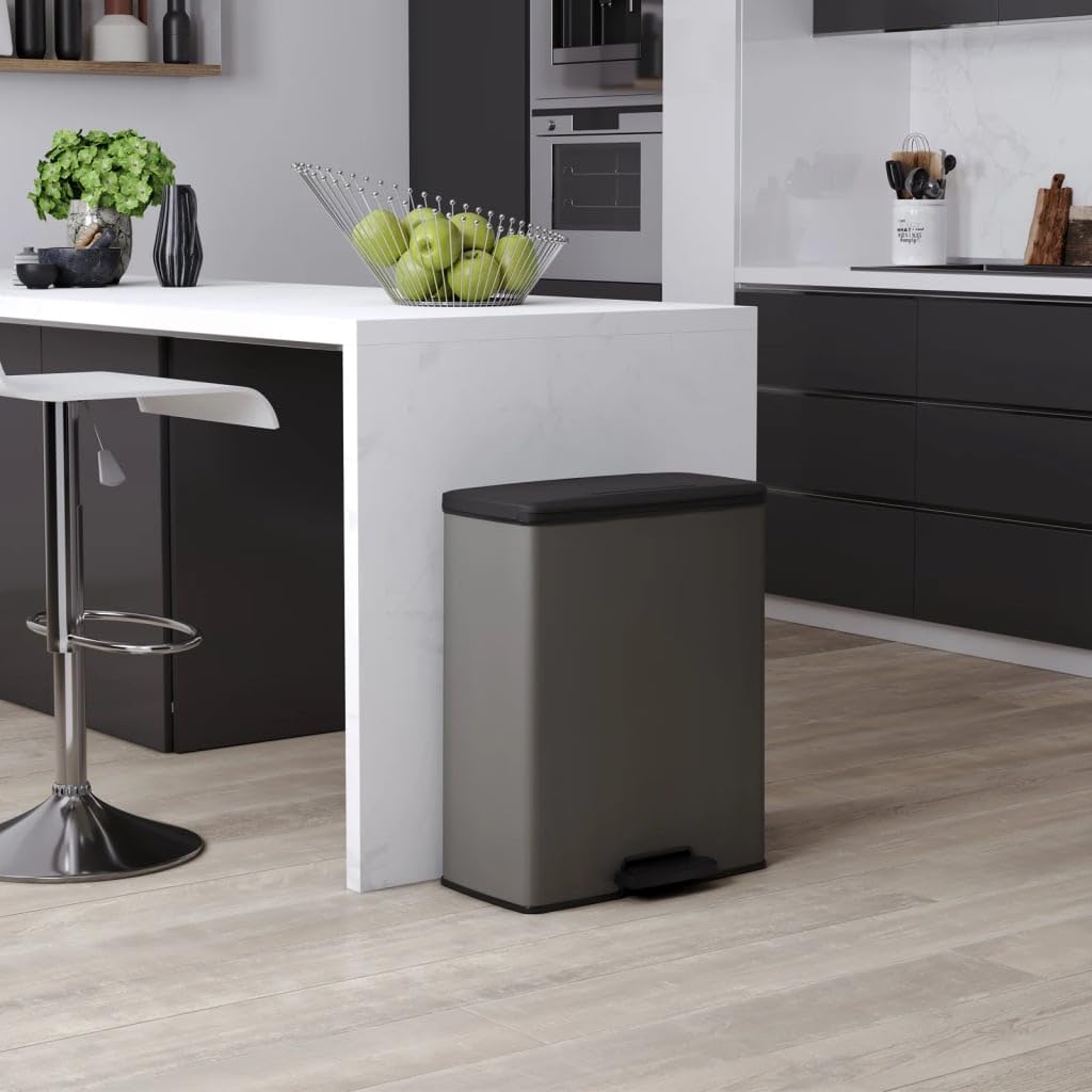 Curver Tretmülleimer Deco Rechteckig 65L Grau, Tretmülleimer, Abfallbehälter, Tretabfalleimer, Müllb