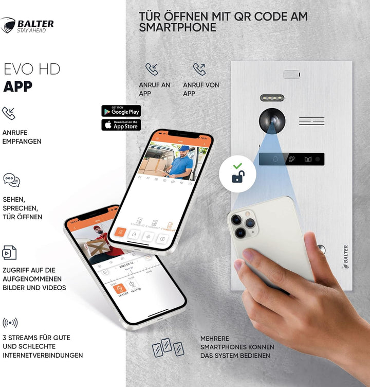 Balter EVO-HD Video Türsprechanlage, Video Türklingel, Smartphone App, 1 Familienhaus Klingel, 4X 7