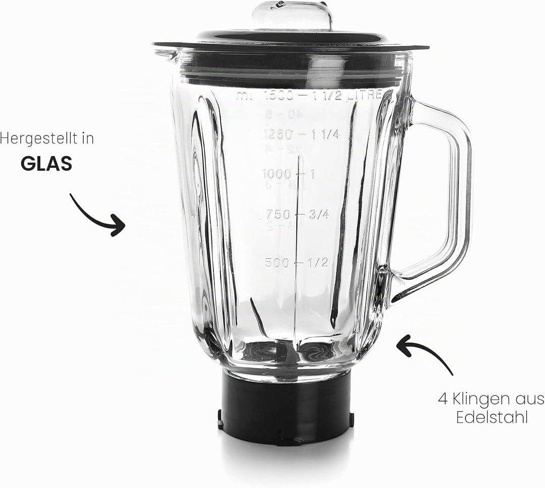 Lacor 69684 Mixbecher komplett mit Glasbehälter, ideal für Säfte, Smoothies und Cremes, 4 Klingen, l