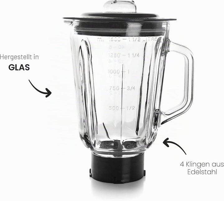 Lacor 69684 Mixbecher komplett mit Glasbehälter, ideal für Säfte, Smoothies und Cremes, 4 Klingen, l
